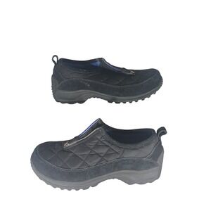 Lands End‎ Womens Black Quilted Zip Front Slip On Shoes Size 8B 86524 Lug Sole